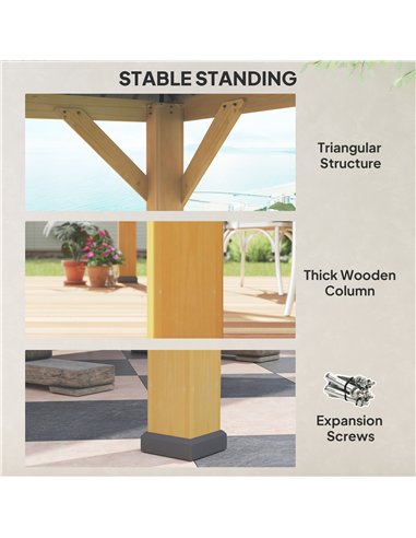 Outsunny 3x(3)M Outdoor Hardtop Gazebo Canopy with 2-Tier Roof and Solid Wood Frame, Outdoor Patio Shelter for Patio, Garden, Gr