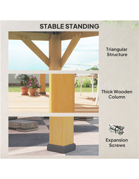 Outsunny 3x(3)M Outdoor Hardtop Gazebo Canopy with 2-Tier Roof and Solid Wood Frame, Outdoor Patio Shelter for Patio, Garden, Gr - pic 151004 | FastDaddyshop