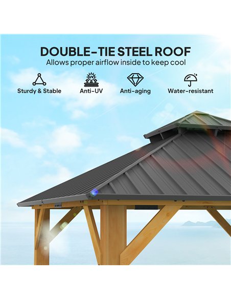 Outsunny 3x(3)M Outdoor Hardtop Gazebo Canopy with 2-Tier Roof and Solid Wood Frame, Outdoor Patio Shelter for Patio, Garden, Gr - pic 151005 | FastDaddyshop