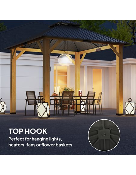 Outsunny 3x(3)M Outdoor Hardtop Gazebo Canopy with 2-Tier Roof and Solid Wood Frame, Outdoor Patio Shelter for Patio, Garden, Gr - pic 151006 | FastDaddyshop