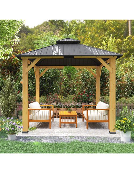 Outsunny 3x(3)M Outdoor Hardtop Gazebo Canopy with 2-Tier Roof and Solid Wood Frame, Outdoor Patio Shelter for Patio, Garden, Gr - pic 151008 | FastDaddyshop