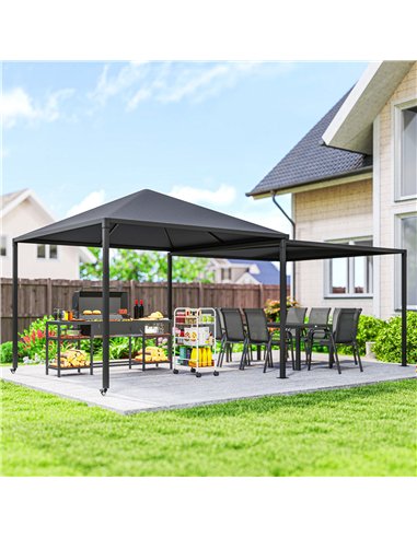 Outsunny 3 x 3 or 3 x 6m Garden Gazebo with Extendable Awning and Wheels, UPF30+ Outdoor Metal Gazebo Canopy Shelter for BBQ, Ev
