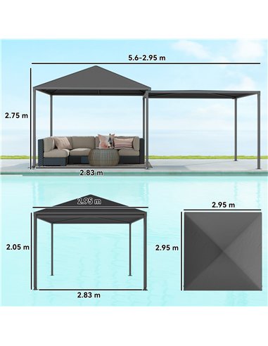 Outsunny 3 x 3 or 3 x 6m Garden Gazebo with Extendable Awning and Wheels, UPF30+ Outdoor Metal Gazebo Canopy Shelter for BBQ, Ev
