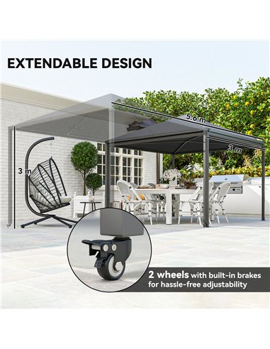 Outsunny 3 x 3 or 3 x 6m Garden Gazebo with Extendable Awning and Wheels, UPF30+ Outdoor Metal Gazebo Canopy Shelter for BBQ, Ev