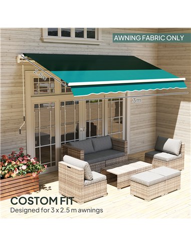 Outsunny Awning Replacement Canopy, Water Resistant UPF 50+ Sun Shade Cover for 3 x 2.5 m Garden Awning (Fabric Only), Green