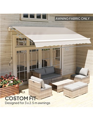 Outsunny Awning Replacement Canopy, Water Resistant UPF 50+ Sun Shade Cover for 3 x 2.5 m Garden Awning (Fabric Only), Cream Whi