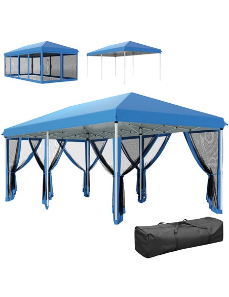 Outsunny 3 x 6m Pop Up Gazebo, Outdoor Canopy Shelter, Marquee Party Wedding Tent with 6 Mesh Walls and Carry Bag, Blue - pic 151072 | FastDaddyshop