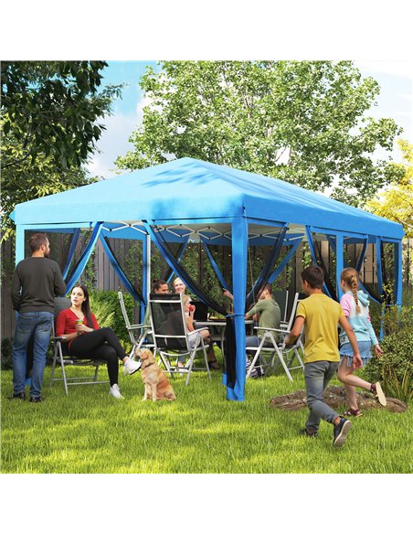 Outsunny 3 x 6m Pop Up Gazebo, Outdoor Canopy Shelter, Marquee Party Wedding Tent with 6 Mesh Walls and Carry Bag, Blue - pic 151073 | FastDaddyshop