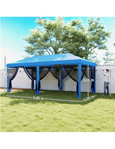 Outsunny 3 x 6m Pop Up Gazebo, Outdoor Canopy Shelter, Marquee Party Wedding Tent with 6 Mesh Walls and Carry Bag, Blue
