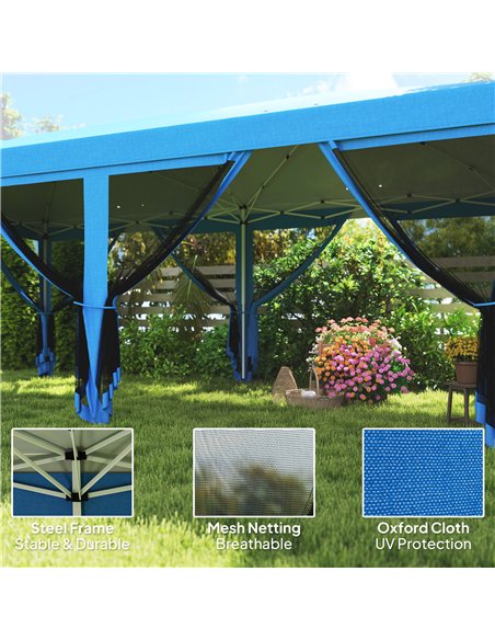Outsunny 3 x 6m Pop Up Gazebo, Outdoor Canopy Shelter, Marquee Party Wedding Tent with 6 Mesh Walls and Carry Bag, Blue - pic 151075 | FastDaddyshop