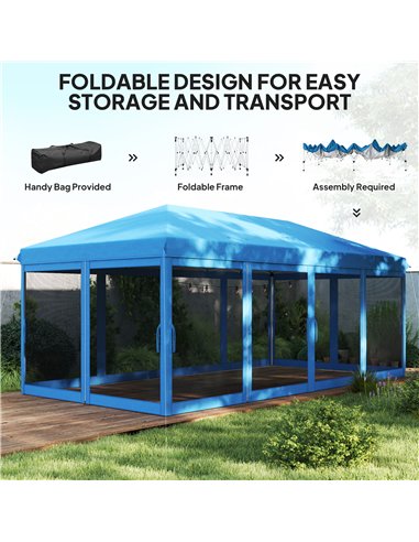 Outsunny 3 x 6m Pop Up Gazebo, Outdoor Canopy Shelter, Marquee Party Wedding Tent with 6 Mesh Walls and Carry Bag, Blue
