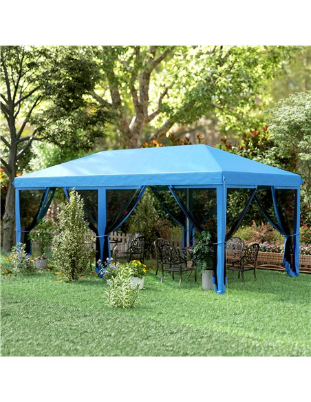 Outsunny 3 x 6m Pop Up Gazebo, Outdoor Canopy Shelter, Marquee Party Wedding Tent with 6 Mesh Walls and Carry Bag, Blue - pic 151079 | FastDaddyshop