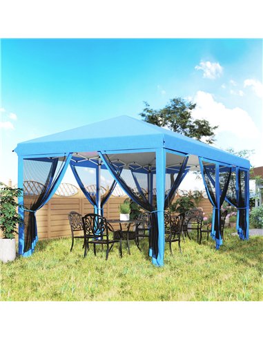 Outsunny 3 x 6m Pop Up Gazebo, Outdoor Canopy Shelter, Marquee Party Wedding Tent with 6 Mesh Walls and Carry Bag, Blue