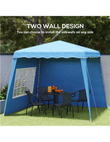Outsunny 2.4 x 2.4m Two Wall Pop Up Gazebo - Blue