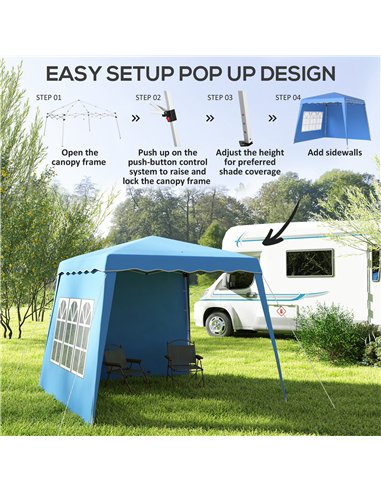 Outsunny 2.4 x 2.4m Two Wall Pop Up Gazebo - Blue