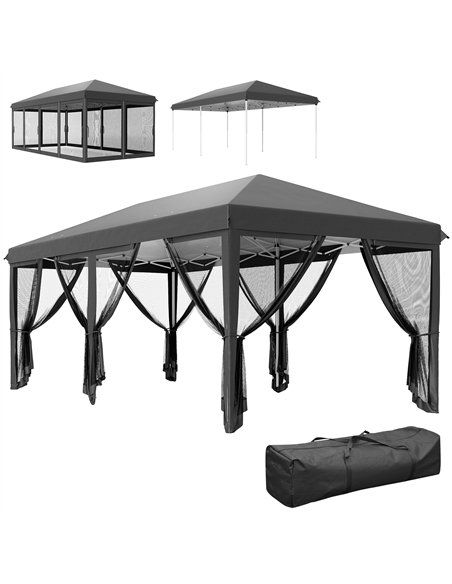 Outsunny 3 x 6m Pop Up Gazebo, Outdoor Canopy Shelter, Marquee Party Wedding Tent with 6 Mesh Walls and Carry Bag, Black - pic 151090 | FastDaddyshop