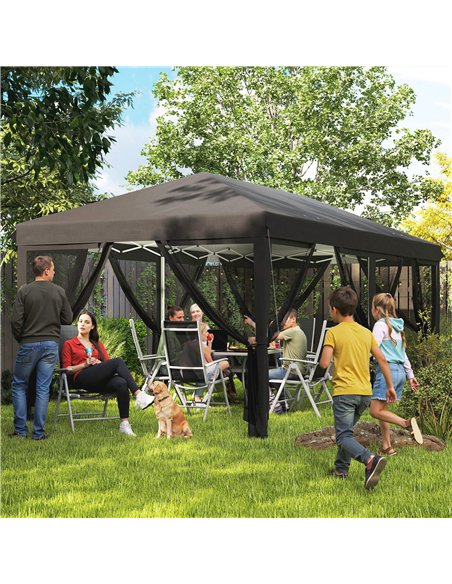 Outsunny 3 x 6m Pop Up Gazebo, Outdoor Canopy Shelter, Marquee Party Wedding Tent with 6 Mesh Walls and Carry Bag, Black - pic 151091 | FastDaddyshop