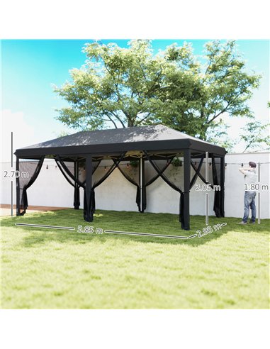Outsunny 3 x 6m Pop Up Gazebo, Outdoor Canopy Shelter, Marquee Party Wedding Tent with 6 Mesh Walls and Carry Bag, Black