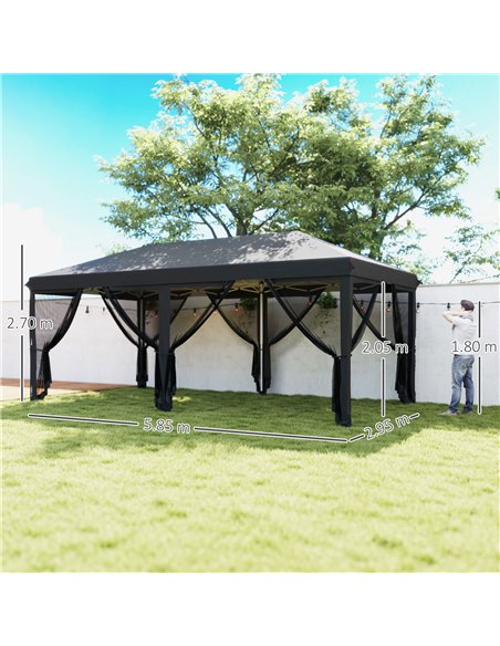Outsunny 3 x 6m Pop Up Gazebo, Outdoor Canopy Shelter, Marquee Party Wedding Tent with 6 Mesh Walls and Carry Bag, Black - pic 151092 | FastDaddyshop