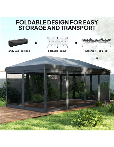Outsunny 3 x 6m Pop Up Gazebo, Outdoor Canopy Shelter, Marquee Party Wedding Tent with 6 Mesh Walls and Carry Bag, Black - pic 151094 | FastDaddyshop