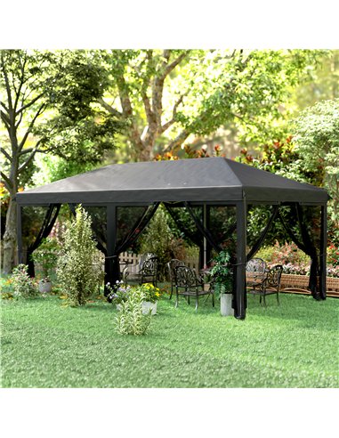 Outsunny 3 x 6m Pop Up Gazebo, Outdoor Canopy Shelter, Marquee Party Wedding Tent with 6 Mesh Walls and Carry Bag, Black