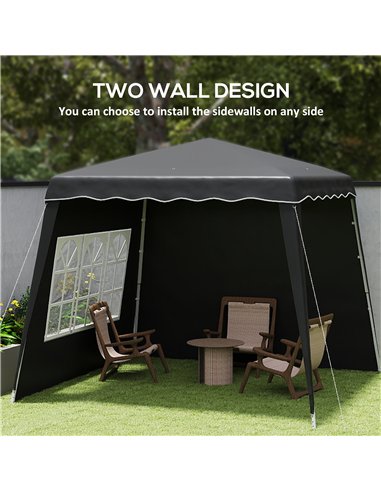 Outsunny 2.4 x 2.4m Two Wall Pop Up Gazebo - Black