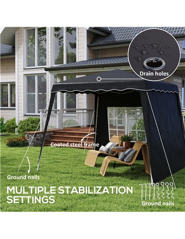 Outsunny 2.4 x 2.4m Two Wall Pop Up Gazebo - Black