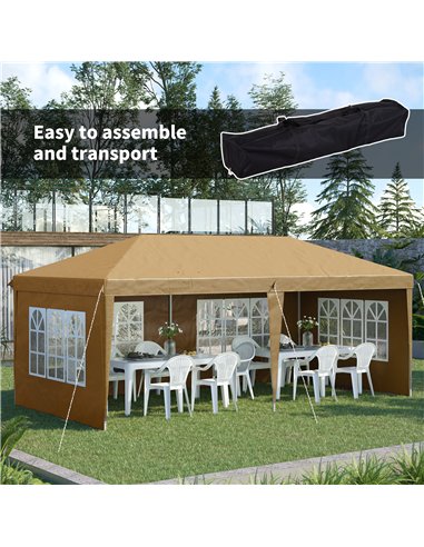 Outsunny 3 x 6m Pop-Up Gazebo, with Removable Walls -  Khaki