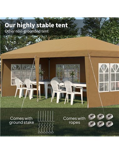 Outsunny 3 x 6m Pop-Up Gazebo, with Removable Walls -  Khaki