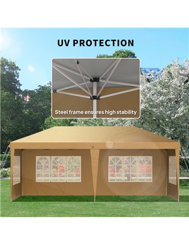 Outsunny 3 x 6m Pop-Up Gazebo, with Removable Walls -  Khaki