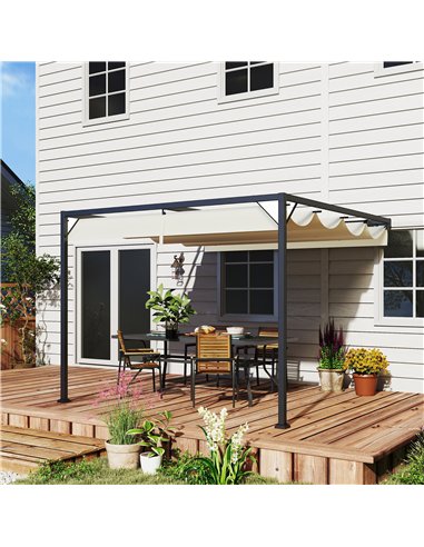 Outsunny 3 x 3(m) Outdoor Pergola with Retractable Canopy -Cream White