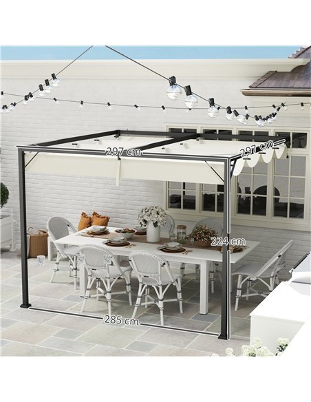 Outsunny 3 x 3(m) Outdoor Pergola with Retractable Canopy -Cream White - pic 151128 | FastDaddyshop