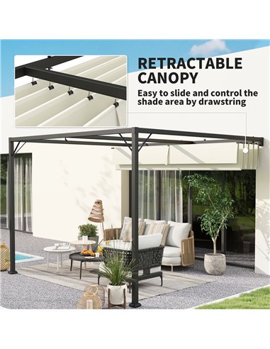Outsunny 3 x 3(m) Outdoor Pergola with Retractable Canopy -Cream White