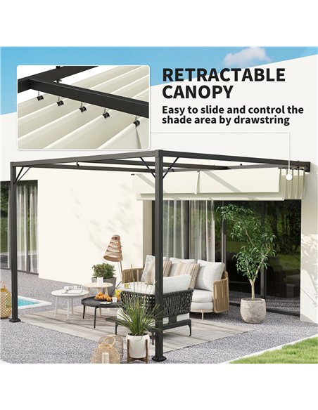 Outsunny 3 x 3(m) Outdoor Pergola with Retractable Canopy -Cream White - pic 151129 | FastDaddyshop
