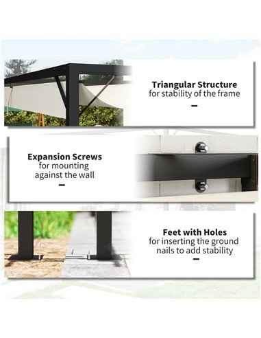 Outsunny 3 x 3(m) Outdoor Pergola with Retractable Canopy -Cream White