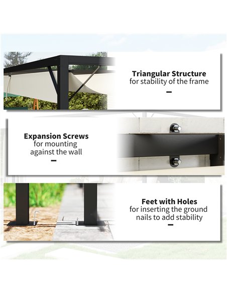 Outsunny 3 x 3(m) Outdoor Pergola with Retractable Canopy -Cream White - pic 151131 | FastDaddyshop