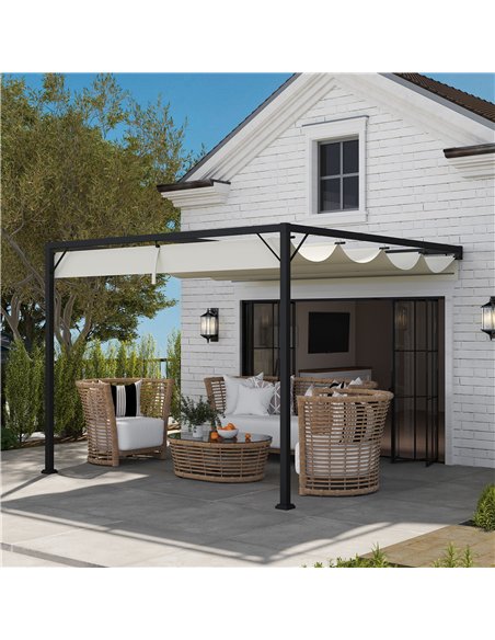 Outsunny 3 x 3(m) Outdoor Pergola with Retractable Canopy -Cream White - pic 151132 | FastDaddyshop