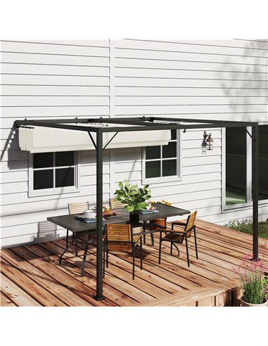 Outsunny 3 x 3(m) Outdoor Pergola with Retractable Canopy -Cream White