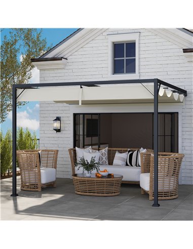 Outsunny 3 x 3(m) Outdoor Pergola with Retractable Canopy -Cream White