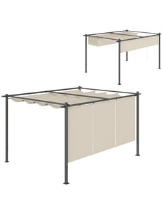 Outsunny 3 x 4m Metal Pergola with Retractable Roof and Roller Shade, Wall-Mounted or Free Standing Garden Gazebo Canopy Pergola