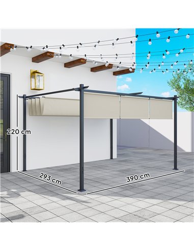 Outsunny 3 x 4m Metal Pergola with Retractable Roof and Roller Shade, Wall-Mounted or Free Standing Garden Gazebo Canopy Pergola