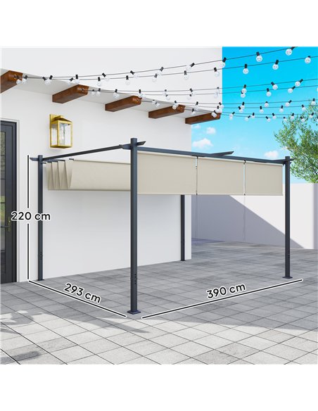 Outsunny 3 x 4m Metal Pergola with Retractable Roof and Roller Shade, Wall-Mounted or Free Standing Garden Gazebo Canopy Pergola - pic 151137 | FastDaddyshop