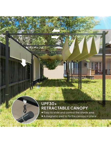 Outsunny 3 x 4m Metal Pergola with Retractable Roof and Roller Shade, Wall-Mounted or Free Standing Garden Gazebo Canopy Pergola - pic 151138 | FastDaddyshop
