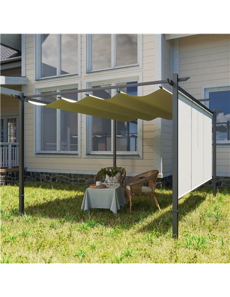 Outsunny 3 x 4m Metal Pergola with Retractable Roof and Roller Shade, Wall-Mounted or Free Standing Garden Gazebo Canopy Pergola - pic 151143 | FastDaddyshop
