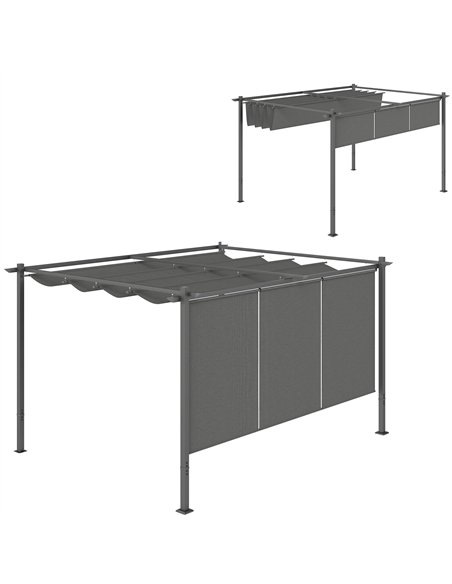 Outsunny 3 x 4m Metal Pergola with Retractable Roof and Roller Shade, Wall-Mounted or Free Standing Garden Gazebo Canopy Pergola - pic 151144 | FastDaddyshop