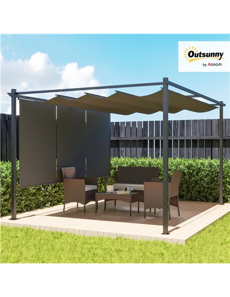 Outsunny 3 x 4m Metal Pergola with Retractable Roof and Roller Shade, Wall-Mounted or Free Standing Garden Gazebo Canopy Pergola - pic 151145 | FastDaddyshop