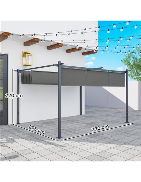 Outsunny 3 x 4m Metal Pergola with Retractable Roof and Roller Shade, Wall-Mounted or Free Standing Garden Gazebo Canopy Pergola - pic 151146 | FastDaddyshop