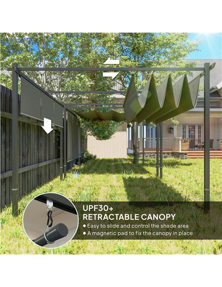 Outsunny 3 x 4m Metal Pergola with Retractable Roof and Roller Shade, Wall-Mounted or Free Standing Garden Gazebo Canopy Pergola - pic 151147 | FastDaddyshop