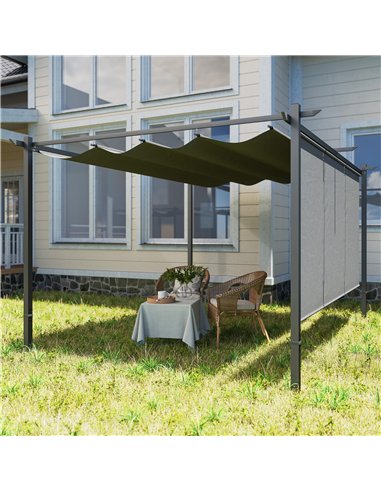 Outsunny 3 x 4m Metal Pergola with Retractable Roof and Roller Shade, Wall-Mounted or Free Standing Garden Gazebo Canopy Pergola