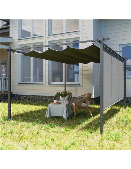 Outsunny 3 x 4m Metal Pergola with Retractable Roof and Roller Shade, Wall-Mounted or Free Standing Garden Gazebo Canopy Pergola - pic 151152 | FastDaddyshop
